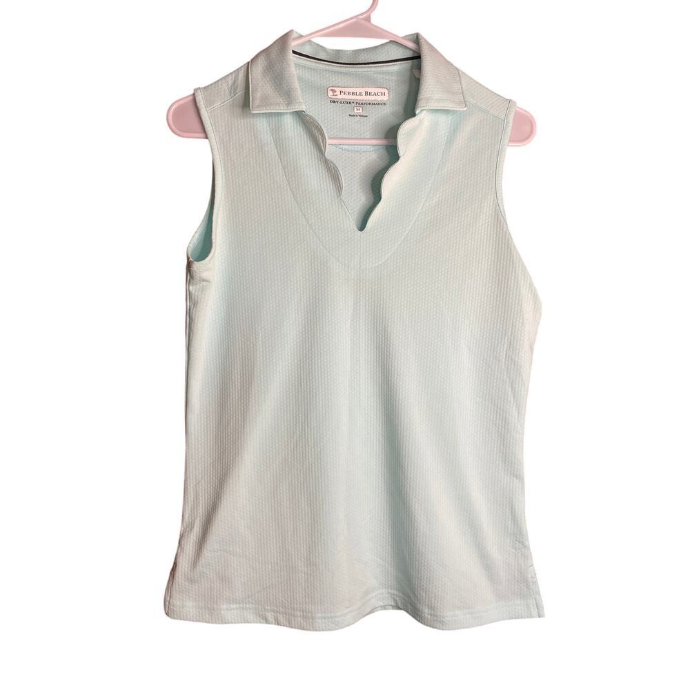 Ocean Teal Blue Pebble Beach Gold Scalloped Tank Medium